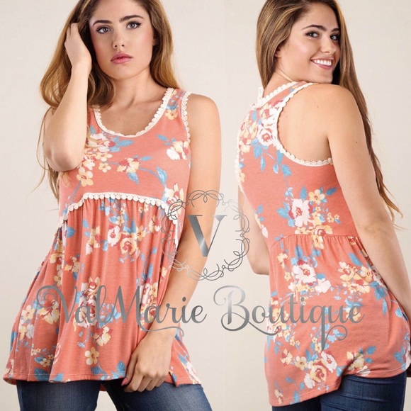 Coral floral baby doll top - Picture 2 of 2